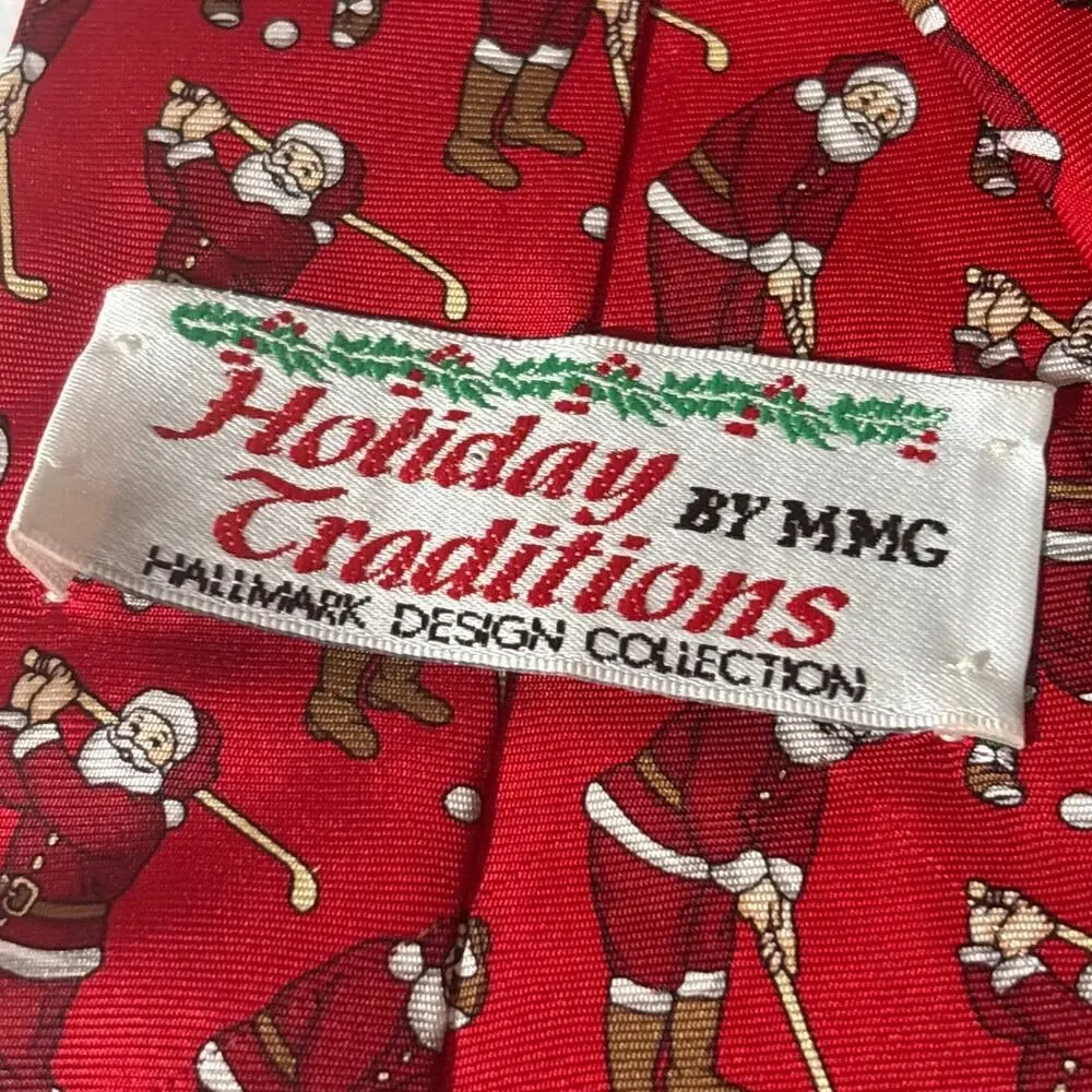 Santa Playing Golf Silk Necktie Holiday Traditions MMG Hallmark Christmas